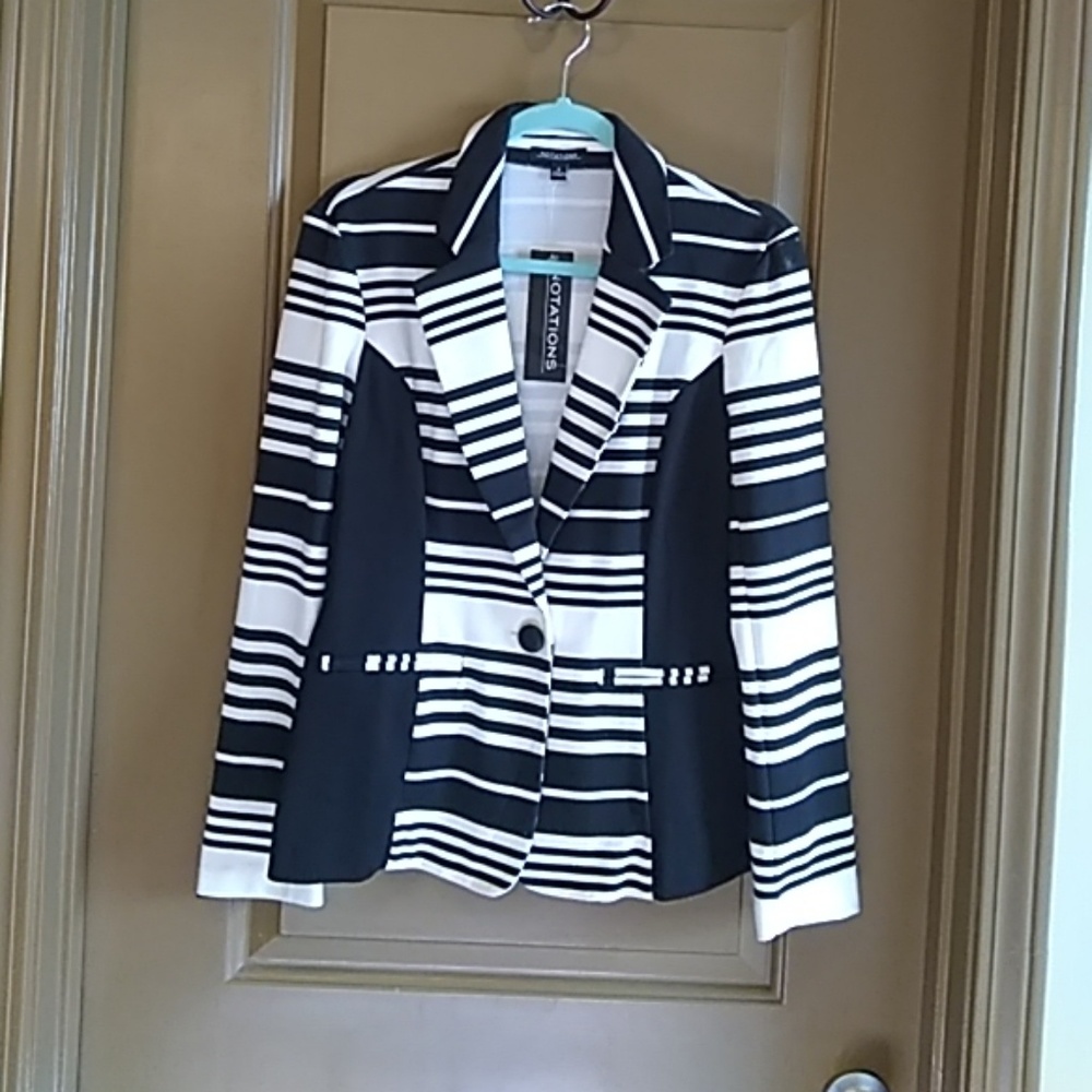 NWT Black & White Striped Button Front Jacket